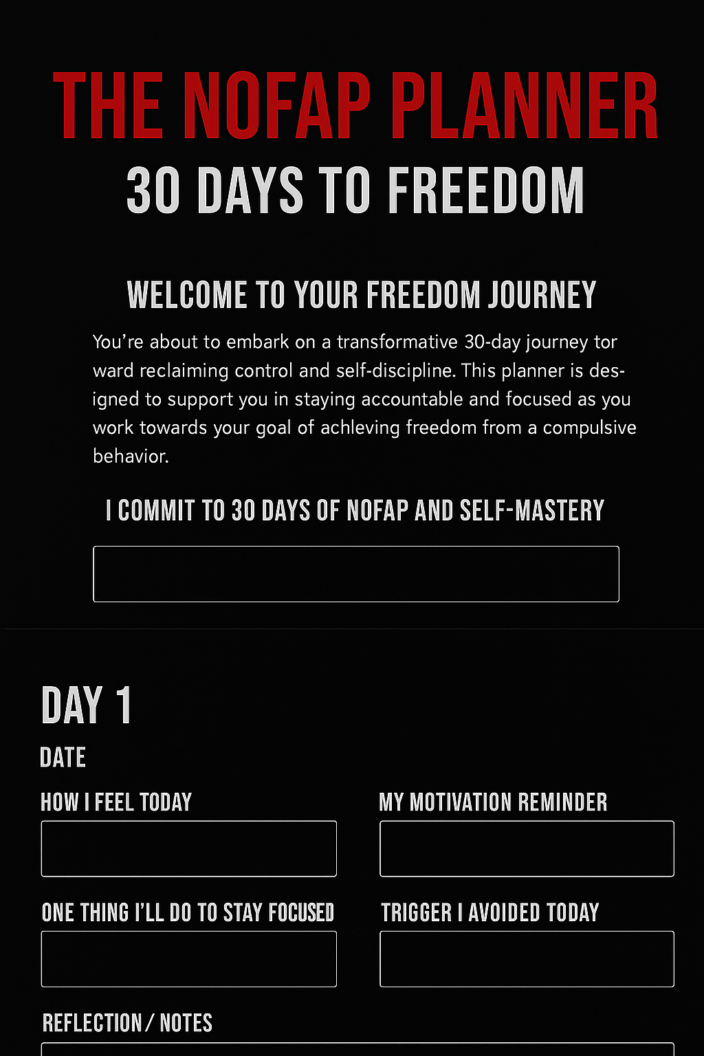 THE NOFAP PLANNER – 30 DAYS TO FREEDOM